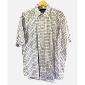 RALPH LAUREN- MENS PAID BLUE BLAKE 100%COTTON SHORT SLEEVE SHIRT SIZE X-LARGE